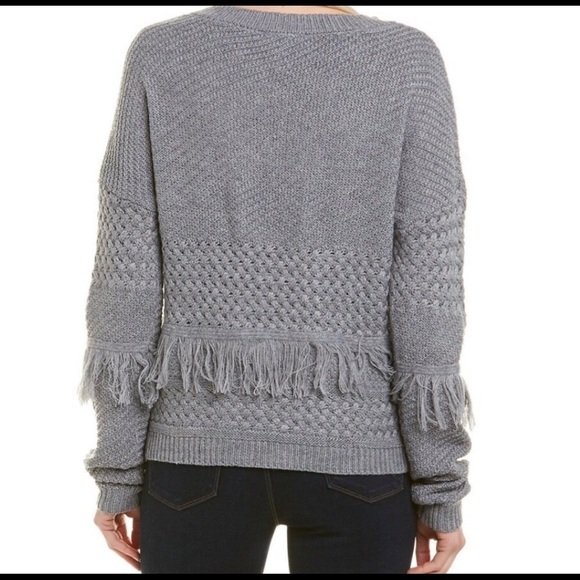 NWT BB Dakota multi patterned fringe trimmed sweater grey SZ XS - Picture 4 of 8
